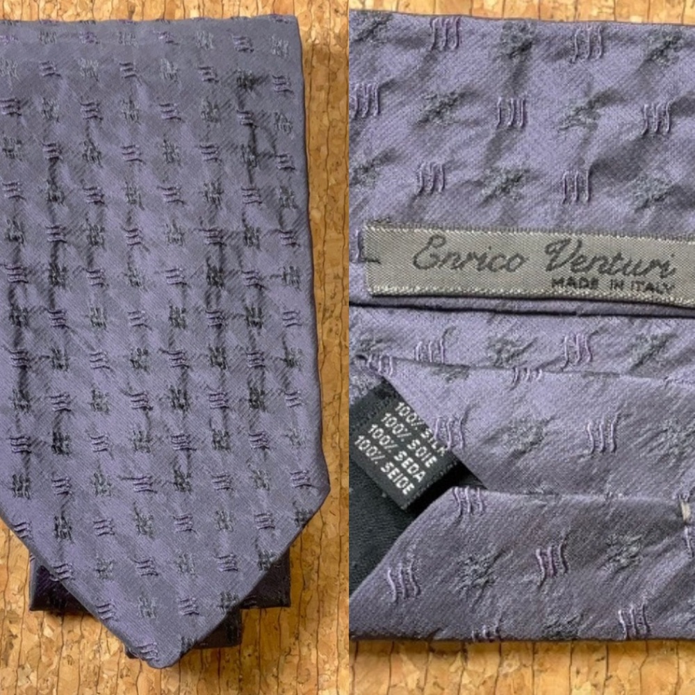 Enrico Venturi Purple Silk Classic Tie Made in Italy Textured Stitch Pattern